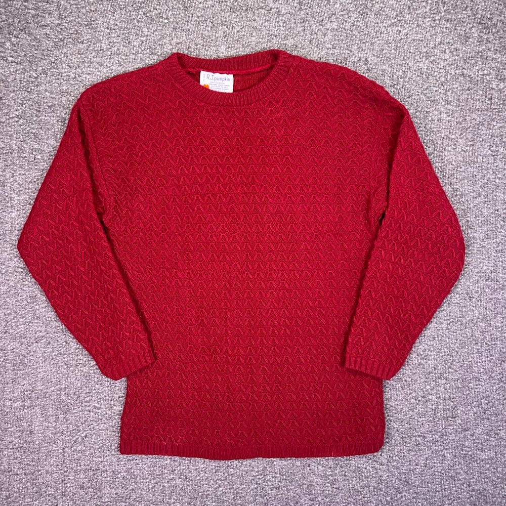 RJ Pumpkin Sweater Womens 34 Chest Red Textured Knit Vintage USA Crewneck Snag